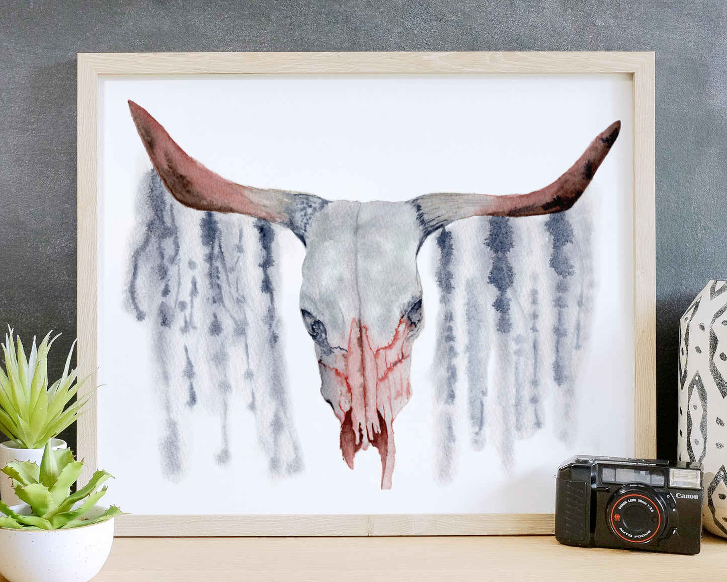Cow Skull in Watercolour Art Print