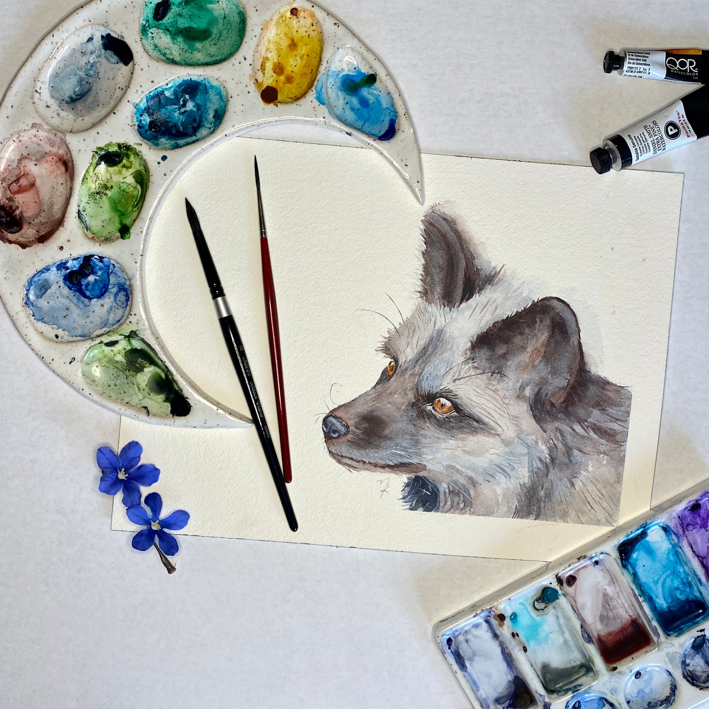 Red Fox Black Stage Original Watercolour Painting