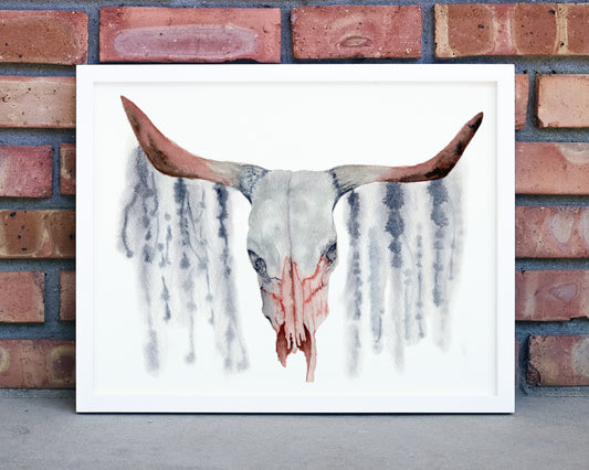 Cow Skull in Watercolour Art Print